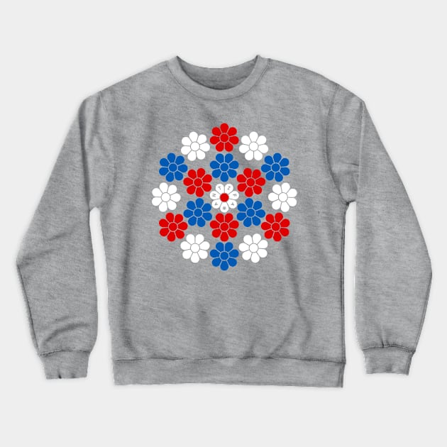 Democracy Daisy - red, white & blue Crewneck Sweatshirt by BrownWoodRobot